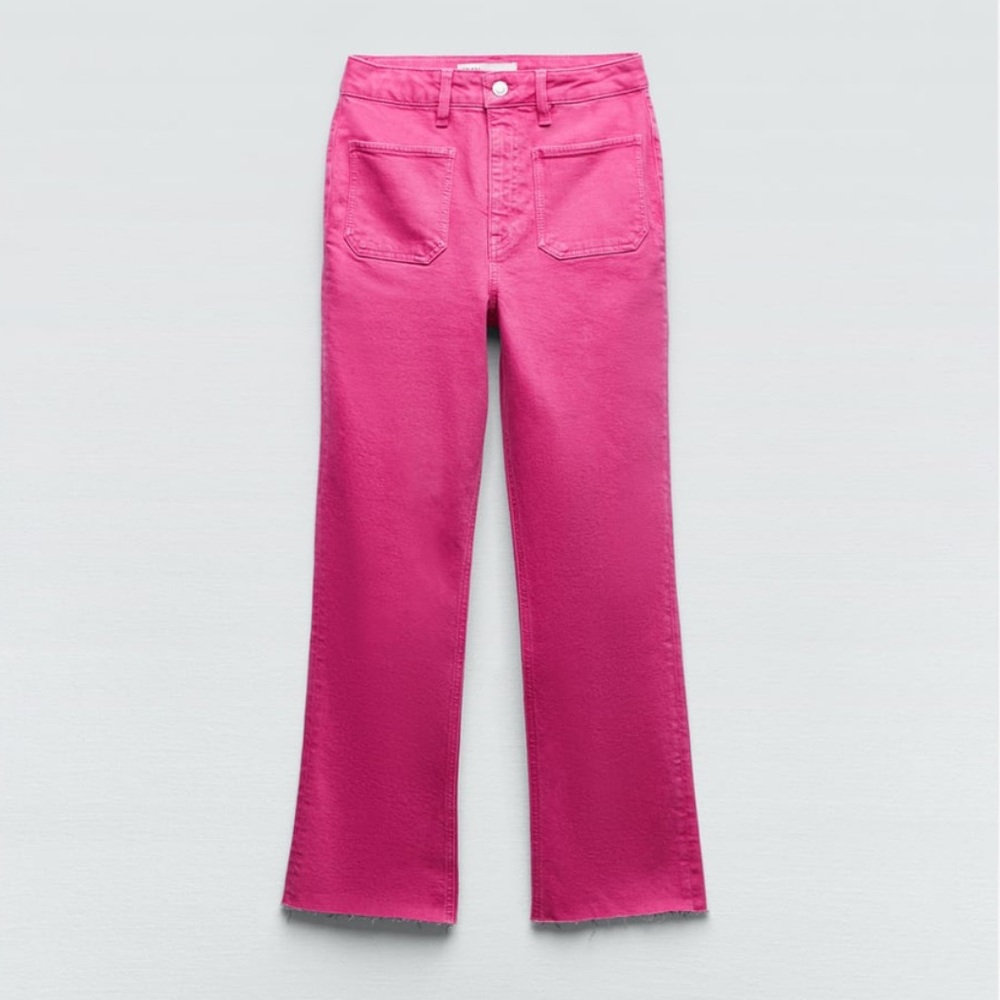 Zara ZW the Sailor Cropped Flare Jeans, Fuchsia